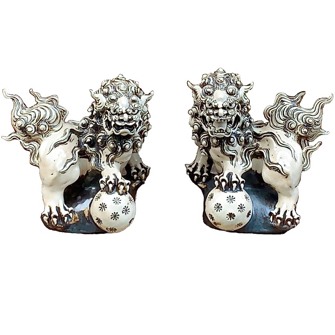 白土玉抱満願釉シーサー