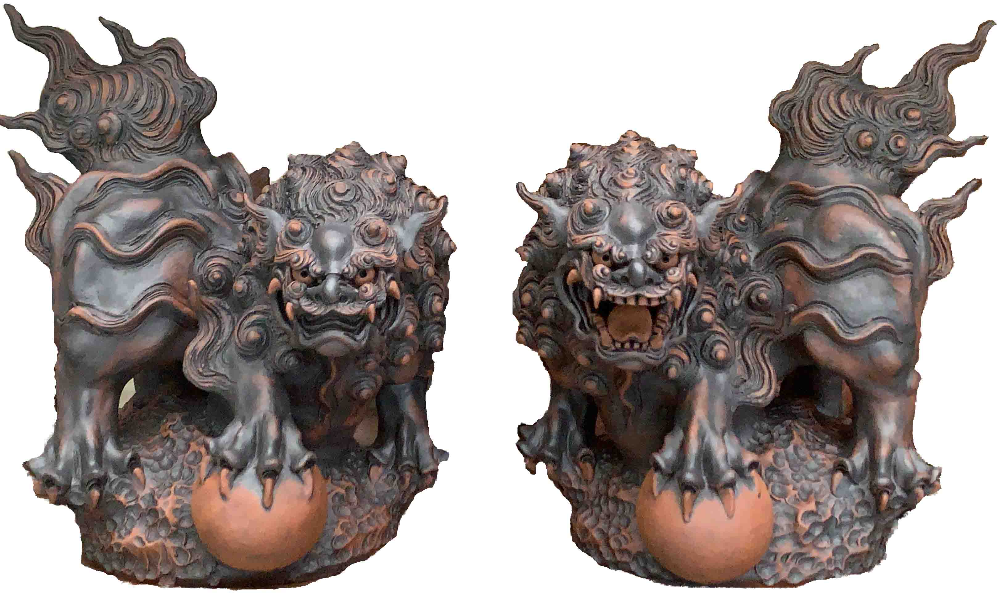 玉抱マンガン釉シーサー