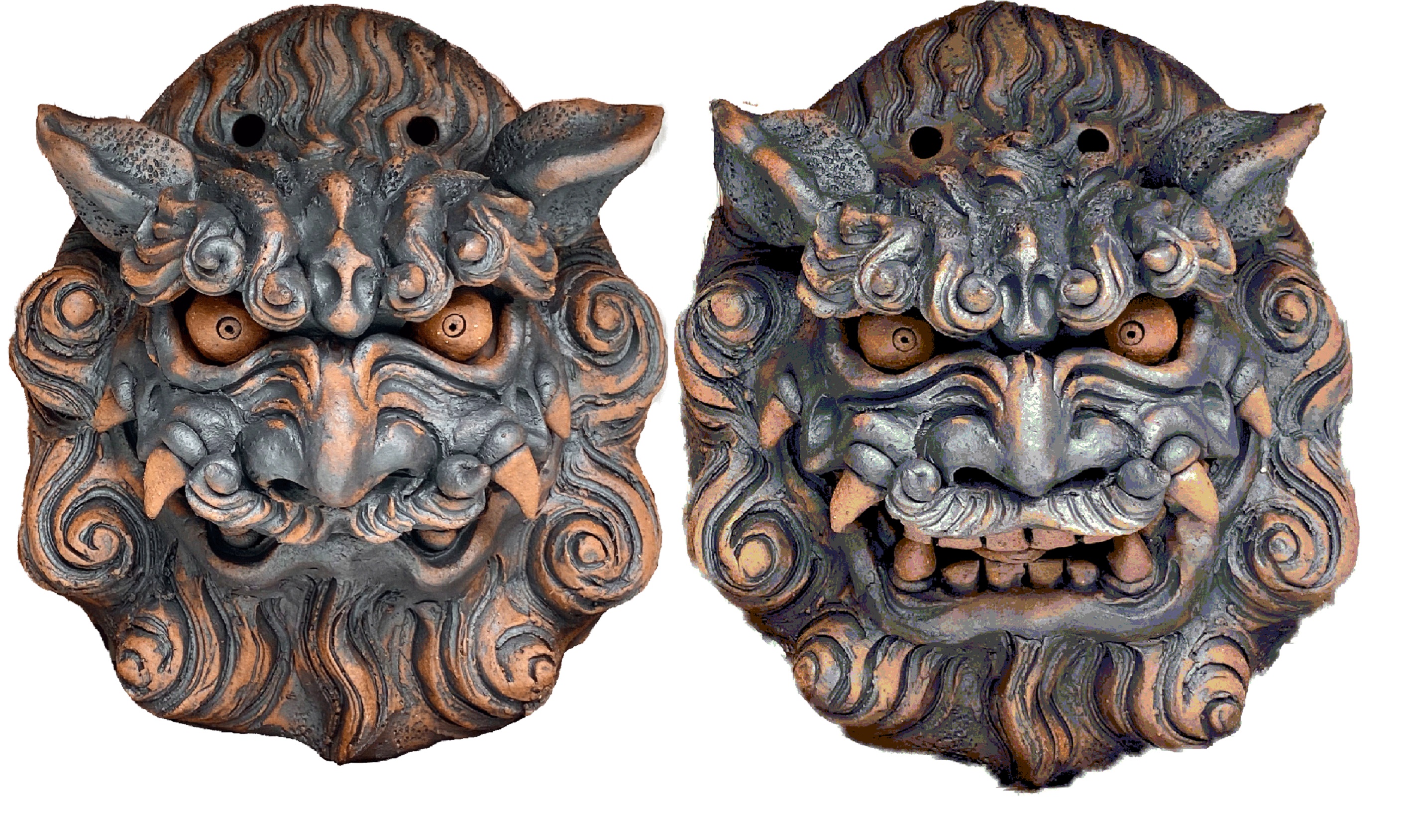 丸面シーサー（マンガン釉拭き取り多め）