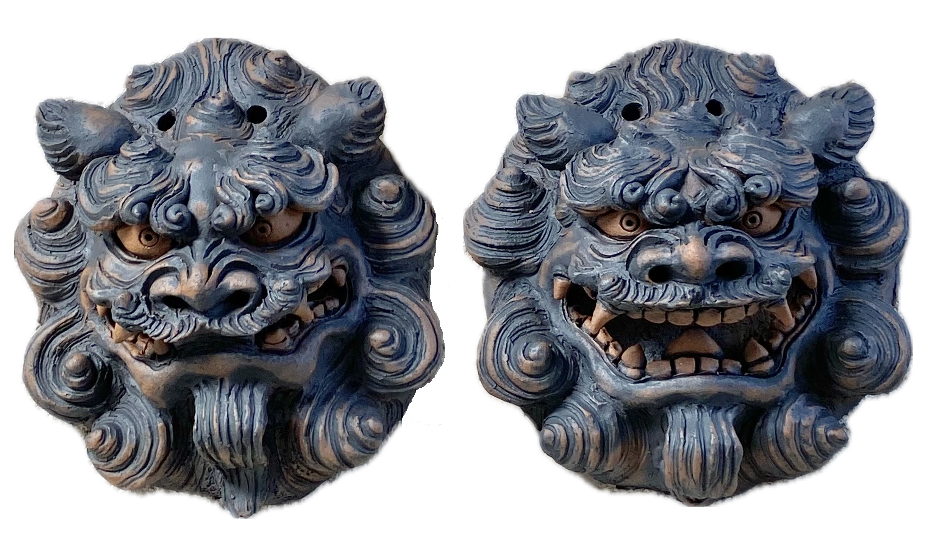 丸面シーサー（マンガン釉）